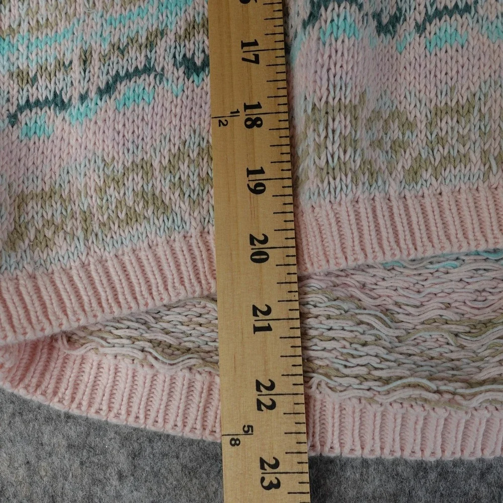 Vintage 90s Benetton Sweater Vest Womens L Pink Fair Isle Henley Knit Italy Prep